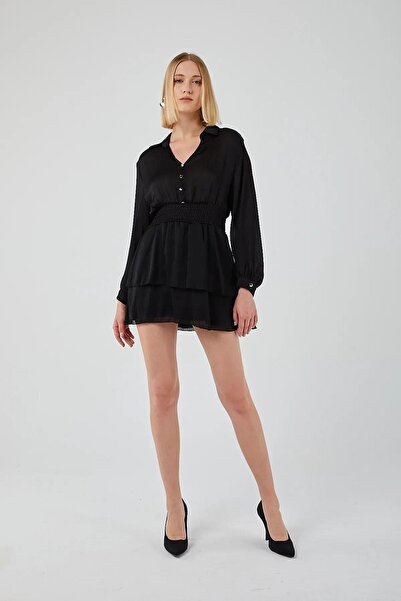 Hiccup Mixray V-neck mini dress with buttons and ruffles