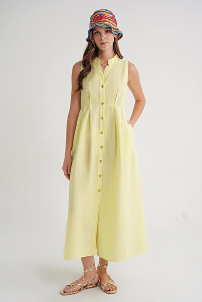 Hiccup Mixray Butona Tippet Collar Maxi Dress