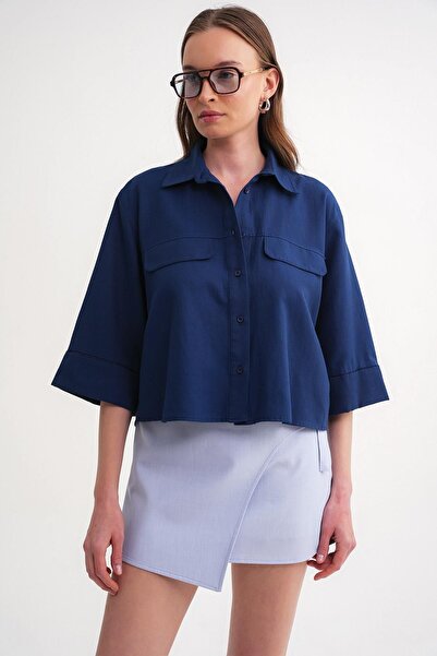 Hiccup Mixray short-sleeved poplin crop shirt