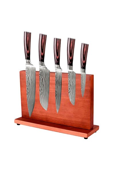 hocho Set 5 cutite cu suport magnetic stationar salcam HOCHO, otel Japonez HR...