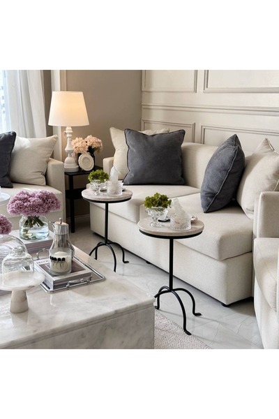 terndat Black iron base serving table with marble top