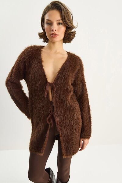 Hiccup Textured midi cardigan with V-neck and knot closure LUCCI