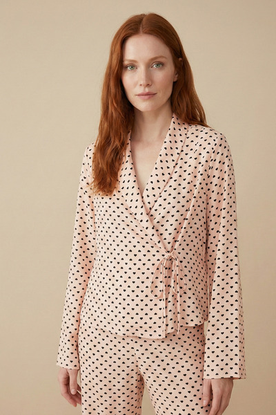 Laperissa Love Line Powder Heart Patterned Viscose Pajama Set