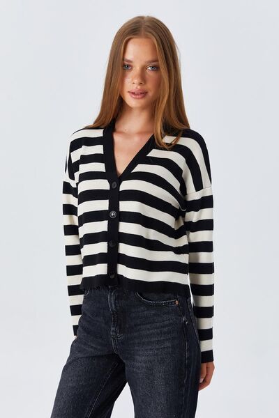 Hiccup Mixray striped V-neck button cardigan