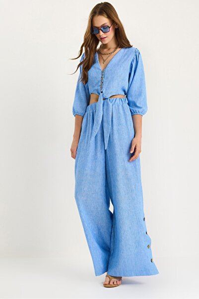 Hiccup Bianco Lucci two-piece set for blouse with tie detail, pants with line...