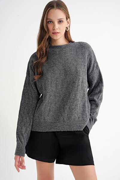 Hiccup Mixray Ribbed Knit Sweater with Hair Braid Pattern