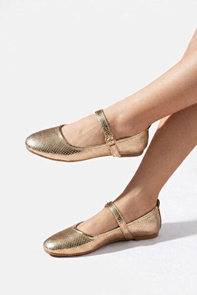 STOCON Vera Gold Snake Leather Model Buckle Ballerina Casual Ballerina Office...