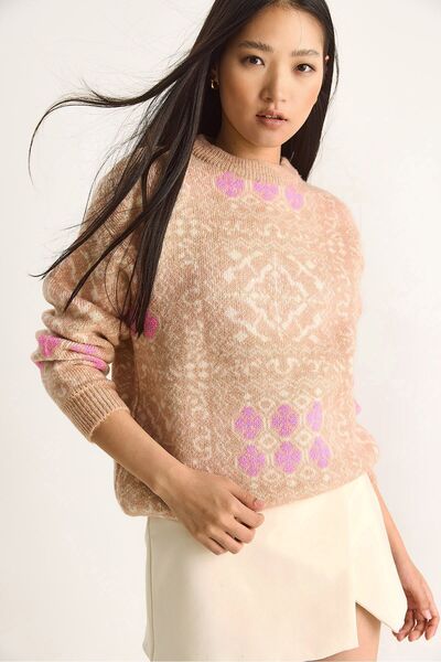 Hiccup LUCCI ethnic Patterned round neck long sleeve sweater