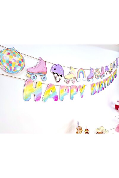 Flu Party لافتة بعبارة "عيد ميلاد سعيد" بتصميم تزلج على الجليد للفتيات