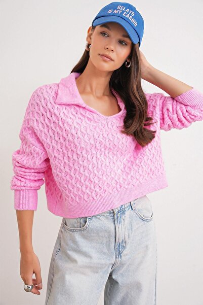 Hiccup Mixray short sweater with shirt collar and relaxed fit