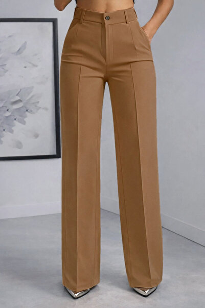 TRENDBUTİKOFFİCİAL Imported Double Face High Waist Pleated Palazzo Trousers