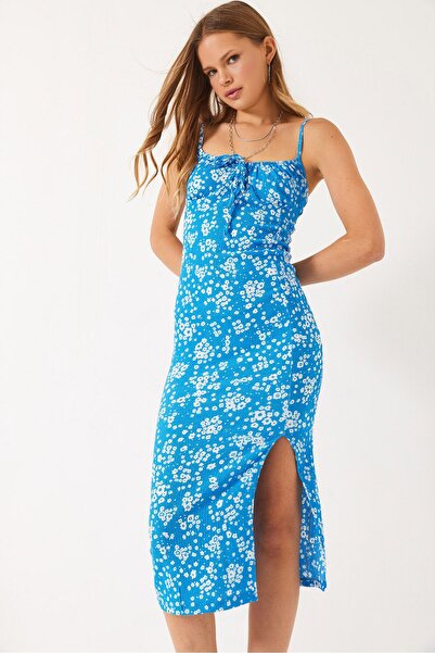 Hiccup LUCCI Slit Detailed Floral Printed Midi Dress