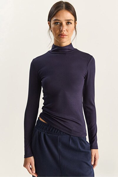 Hiccup LUCCI Slim Fit blouse with long sleeves and high collar