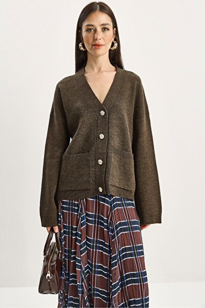 Hiccup LUCCI V-neck cardigan with button closure, thick ribbed