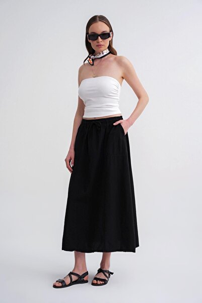 Hiccup Fustă Mixray din poplin cu talie înaltă și detaliu cu șnur