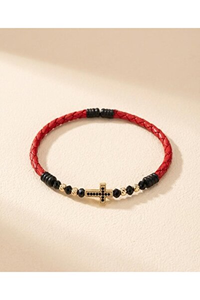 Handmade Luxury Adjustable Python Leather Bracelet with Beads – Red