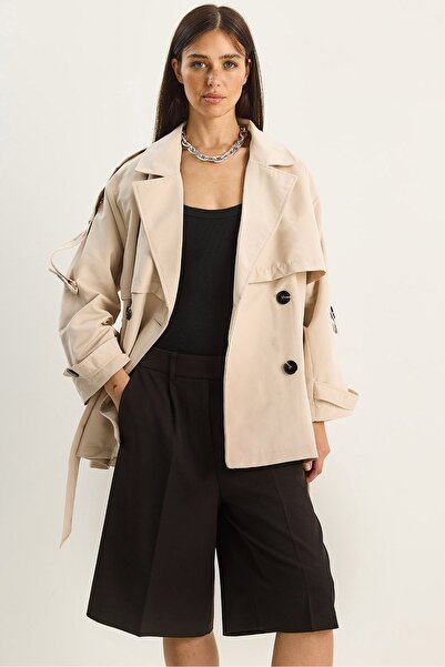 Hiccup LUCCI midi trench coat with shirt collar and buttons, medium thickness