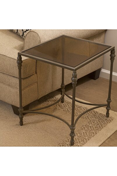 terndat طاولة جانبية شمباني سطح زجاج بني شفاف