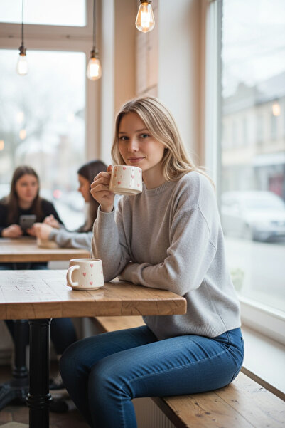 seramiker Pink Heart Patterned Mug (2 Pieces)