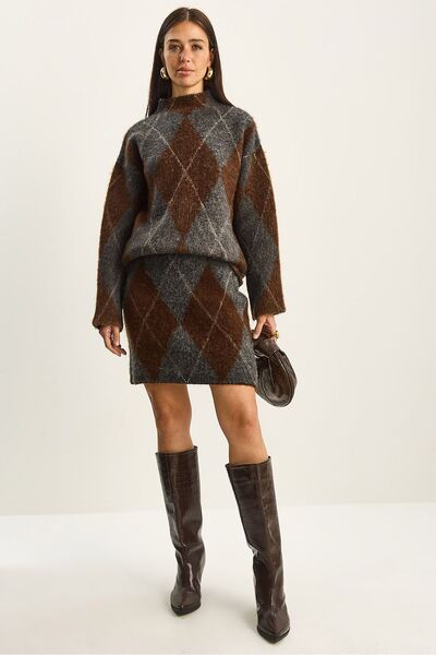 Hiccup LUCCI Checked knitted two-piece set with round collar