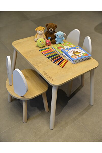 hepeğitim Ahşap Masa Sandalye Seti - 2 Sandalyeli Ders Çalışma Masası - Aktiv...