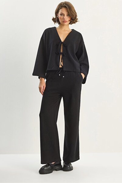 Hiccup LUCCI V-neck knitted cardigan and wide-leg pants set