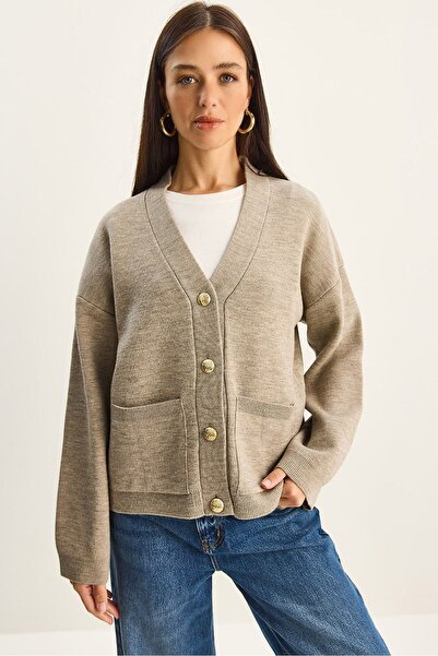 Hiccup LUCCI V-neck cardigan with button closure, thick ribbed