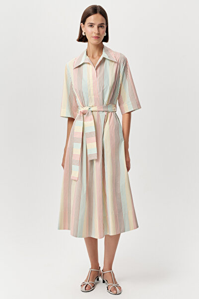Exquise Shirt Collar Truvaker Sleeve Belted Regular Midi Dress
