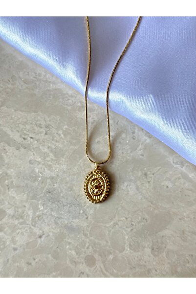 STOLIA Vintage Çerçeve Çiçekli Çelik Kolye