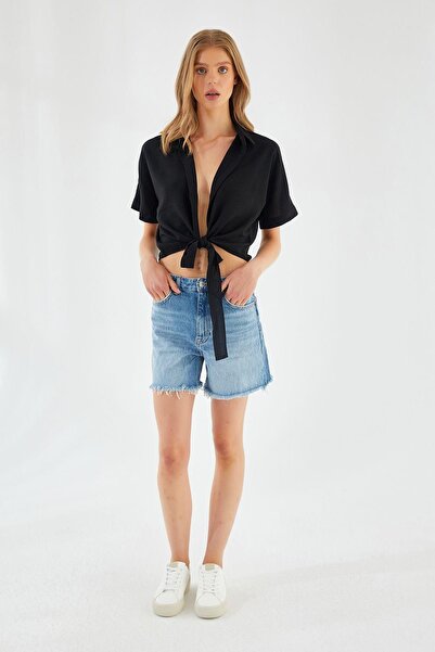 Hiccup Mixray Slim Fit shirt with V-neck and knot closure