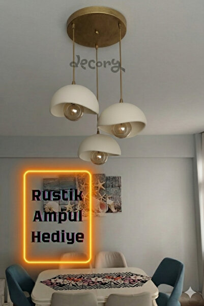 decory Beton Görünümlü 3'lü Sarkıt Avize, İskandinav Tarzı Bohem Sarkıt Avize...