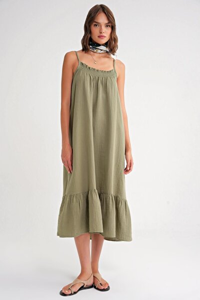 Hiccup Mixray Midi Muslin Dress with Ruffle Detail