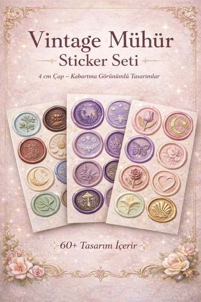 LABELOVE 60+ Tasarımlı Vintage Mühür Sticker – 4 cm Mühür Görünümlü Dekoratif...