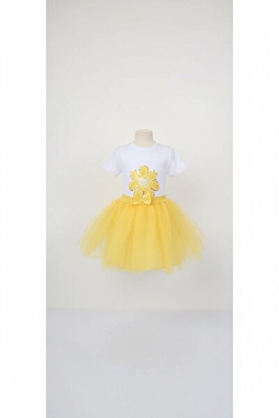 Astra Plus Set Badi cu fustă galbenă din tul pentru fete, cu detalii florale,...