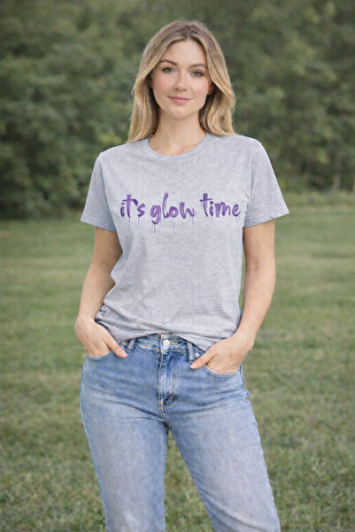 herkesemoda It's Glow Time Basic T-Shirt with Print Detail