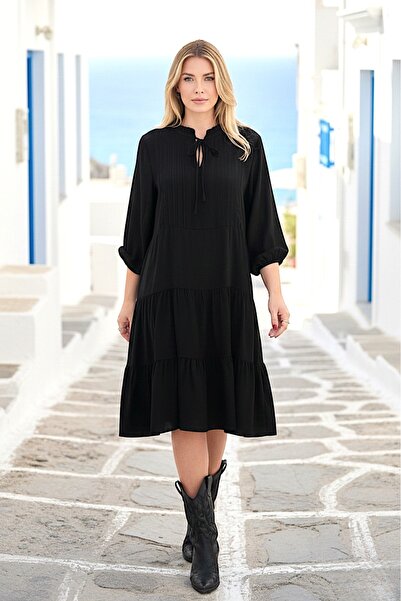 Tubik Women's Collared Lace-Up Ribbed Viscose Dress