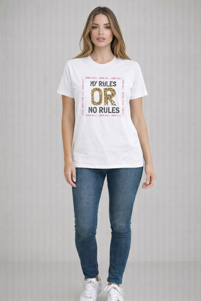 herkesemoda تي شيرت أساسي بتفاصيل مطبوعة من My Rules