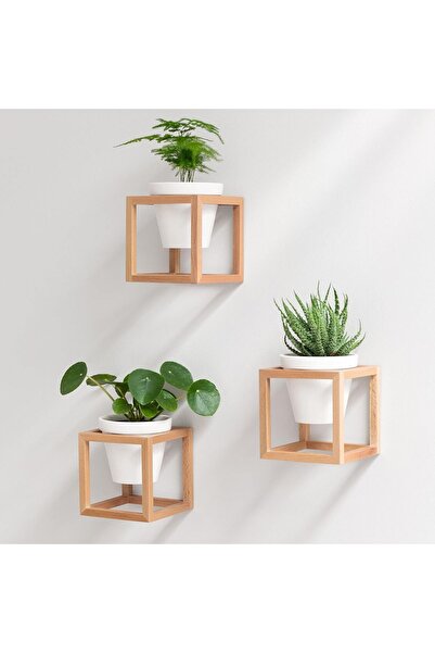 OEM Ghivece de perete, Kazai, 12,9x14,6x12,9 cm, maro, ceramică și lemn