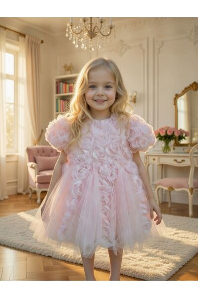 BİLGEN Style Rochie pentru fete cu model de trandafiri și fundă, elegantă, pe...