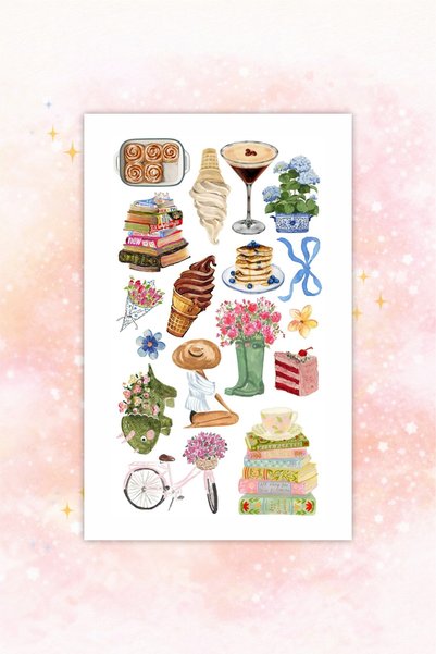 LABELOVE 96’lı Sweet Bakery Sticker Seti | Pasta, Waffle, Croissant Temalı Dekoratif Etiket