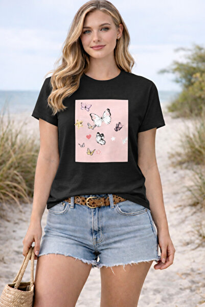 herkesemoda Tricou de bază cu imprimeu fluturi