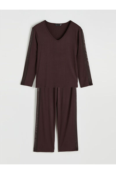 LC Waikiki Peak New Season V-Neck Tulle Detail Women's Pajama Set