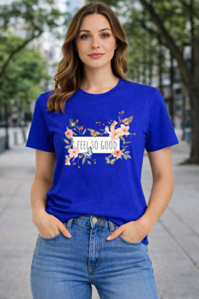 herkesemoda Feels so Good Print Detailed Basic T-Shirt