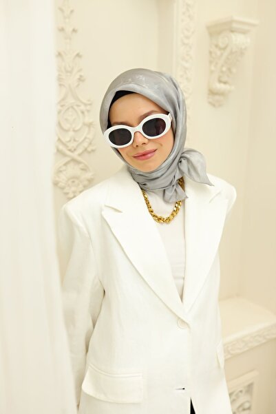 Silk Home Kadın Gümüş Gri Bulut Desen Parlak Shiny Eşarp 75002-45