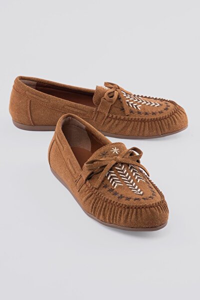 Mubiano Γυναικεία Suede Loafer Κεντημένα Παπούτσια με Κορδόνια Talina Taba