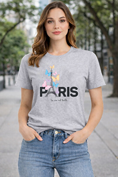 herkesemoda La Vie Est Printed Detailed Basic T-Shirt