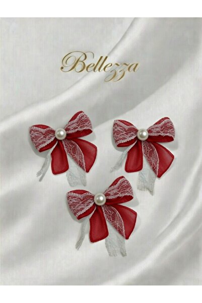 Bellezza Concept Linen and Lace Bow with Pearl Detail Handmade Decorative Orn...