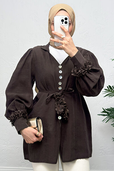 Salih Çelebi Shirt with Floral Accessories 0064 - Brown