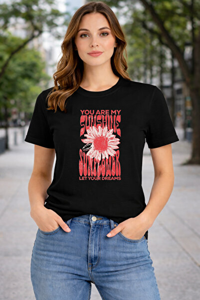 herkesemoda Sunshine Print Detailed Basic T-Shirt