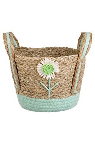 OEM Basket Organizer Decorated with Daisy & Mint Green Details Ø20 x 15 cm
